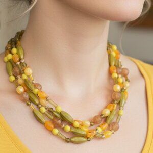 Yellow Beaded Statement Necklace
